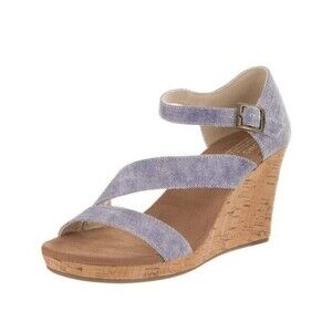 Toms Sandals Clarissa Cork Wedge Shoes Blue Denim Womens Size 10 W